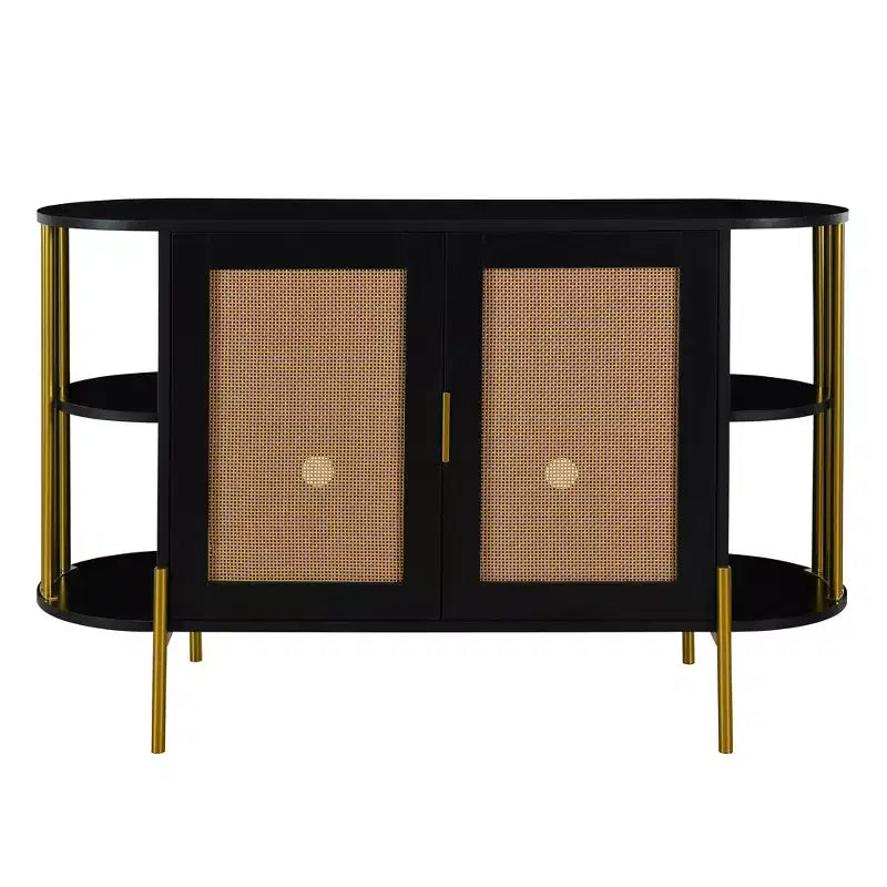 Hostack Madia a 2 Ante Curva con Dettagli Dorati e Ante Intrecciate, Credenza Contenitore per Sala da Pranzo e Soggiorno, Nero