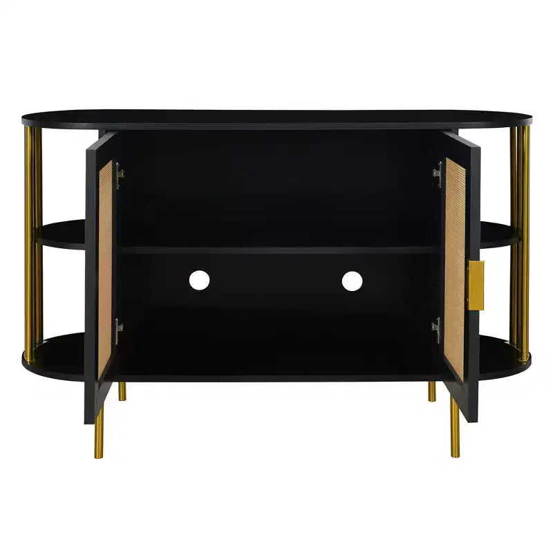 Hostack Madia a 2 Ante Curva con Dettagli Dorati e Ante Intrecciate, Credenza Contenitore per Sala da Pranzo e Soggiorno, Nero