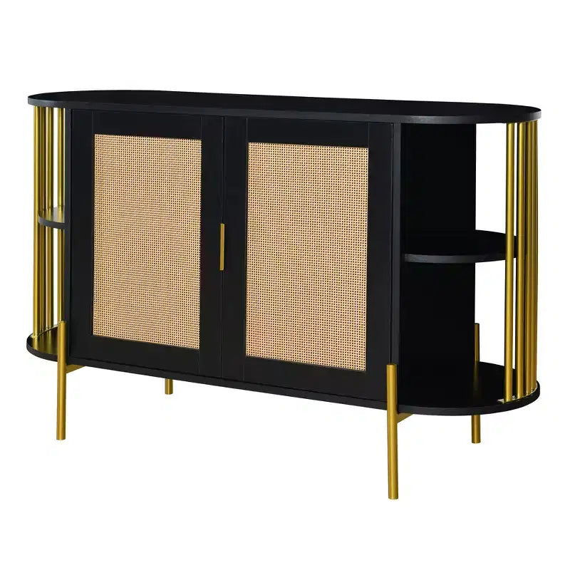 Hostack Madia a 2 Ante Curva con Dettagli Dorati e Ante Intrecciate, Credenza Contenitore per Sala da Pranzo e Soggiorno, Nero