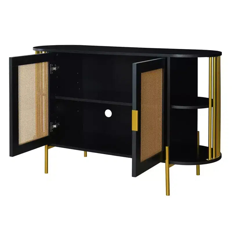 Hostack Madia a 2 Ante Curva con Dettagli Dorati e Ante Intrecciate, Credenza Contenitore per Sala da Pranzo e Soggiorno, Nero