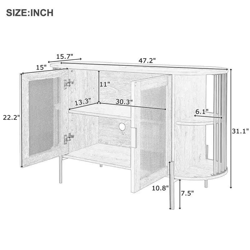 Hostack Madia a 2 Ante Curva con Dettagli Dorati e Ante Intrecciate, Credenza Contenitore per Sala da Pranzo e Soggiorno, Nero