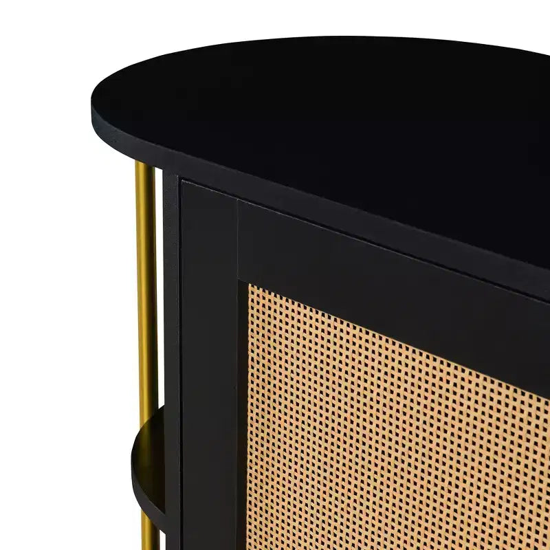 Hostack Madia a 2 Ante Curva con Dettagli Dorati e Ante Intrecciate, Credenza Contenitore per Sala da Pranzo e Soggiorno, Nero