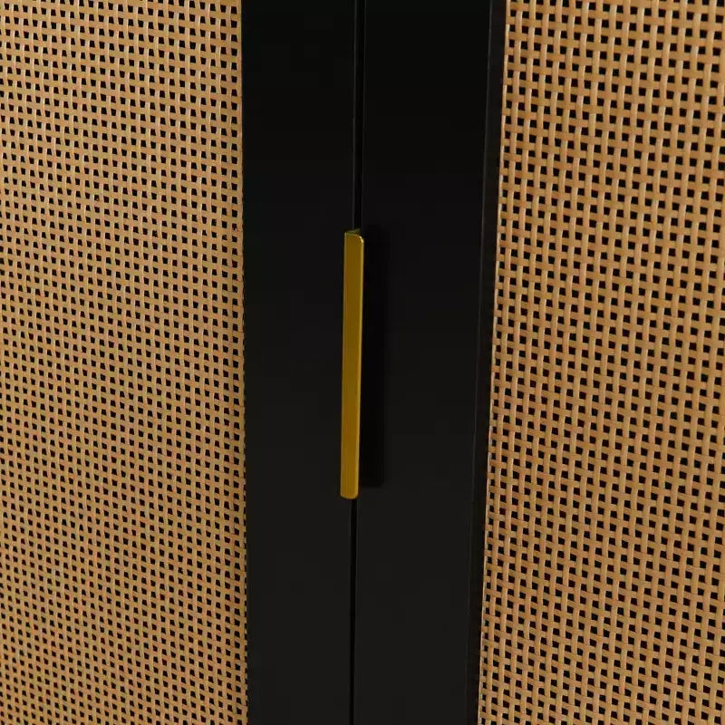 Hostack Madia a 2 Ante Curva con Dettagli Dorati e Ante Intrecciate, Credenza Contenitore per Sala da Pranzo e Soggiorno, Nero