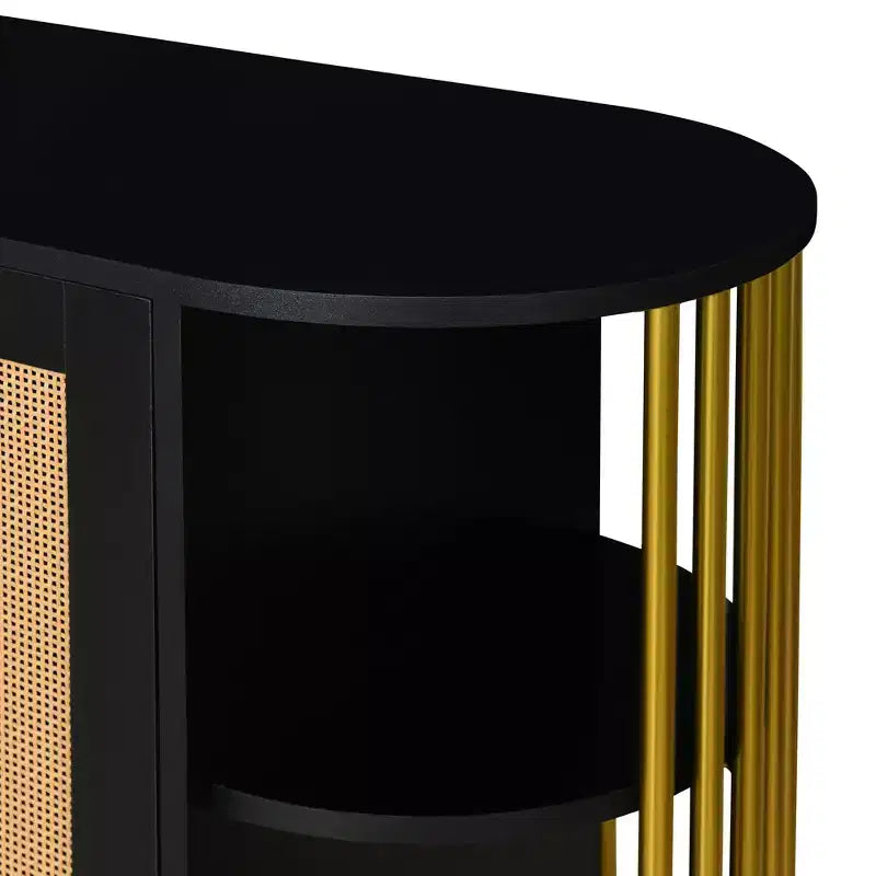 Hostack Madia a 2 Ante Curva con Dettagli Dorati e Ante Intrecciate, Credenza Contenitore per Sala da Pranzo e Soggiorno, Nero