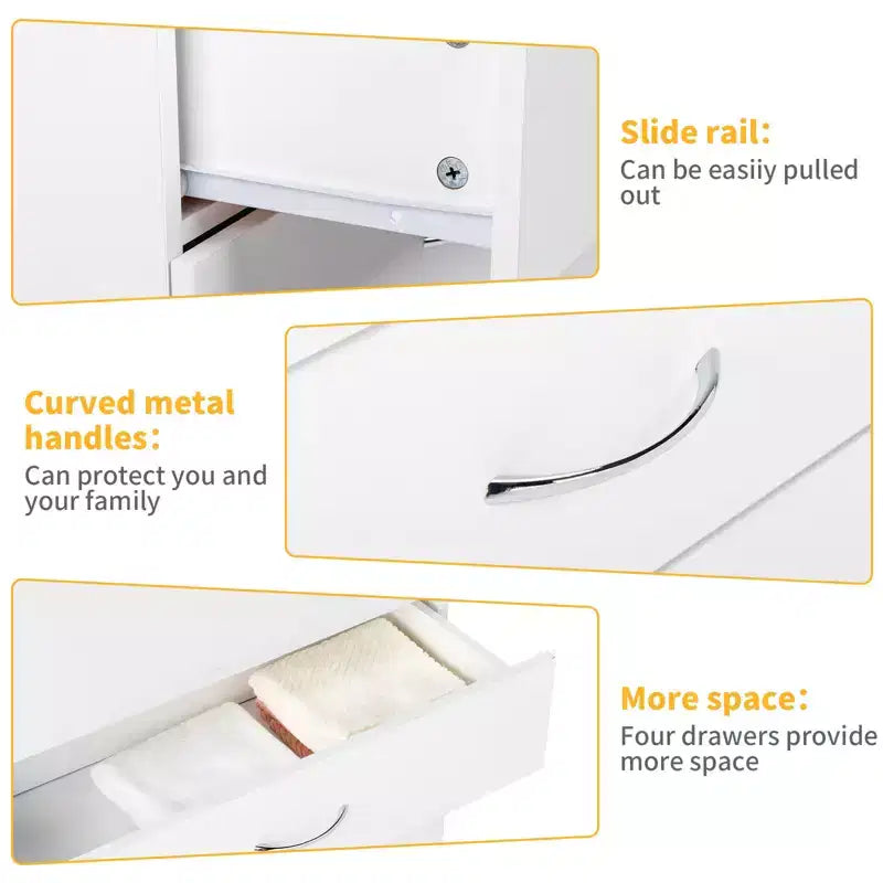 Comodino PB Wood Simple a 4 cassetti con porte USB e presa, Bianco