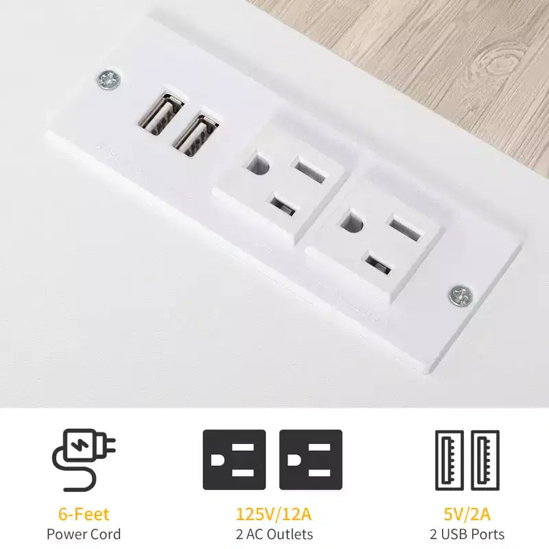 Comodino PB Wood Simple a 4 cassetti con porte USB e presa, Bianco
