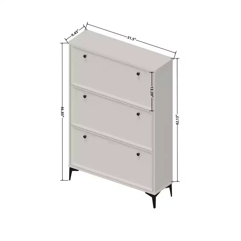Scarpiera elegante Okak, Scarpiera con 3 cassetti a ribalta e gambe indipendenti, Scarpiera stretta per soggiorno, corridoio, Bianco lucido