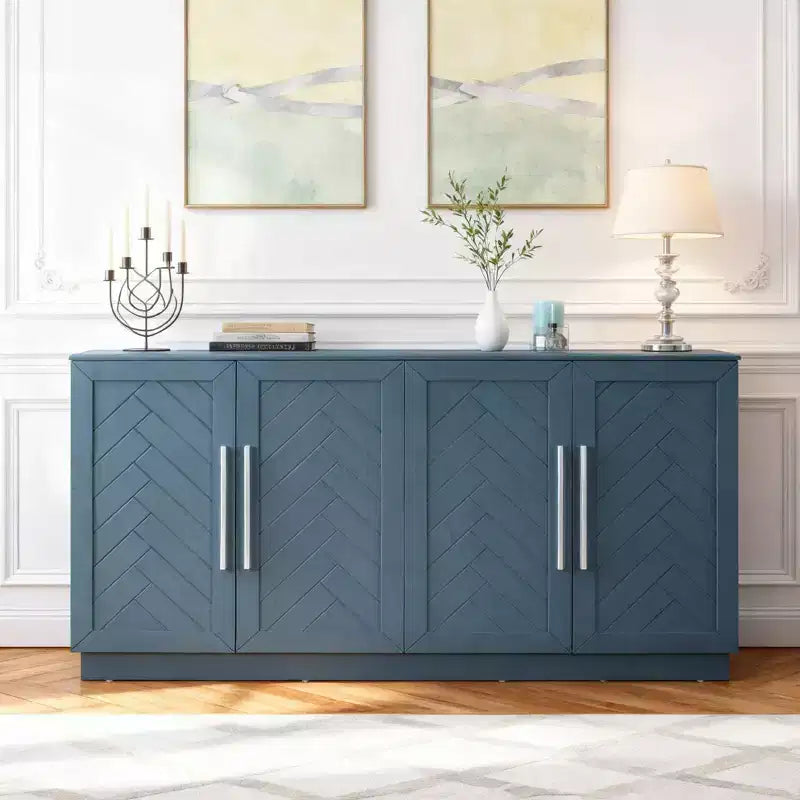 Hostack Sideboard Cabinet with Adjustable Shelves and Silver Handles for Dining & Living Room, Antique Blue