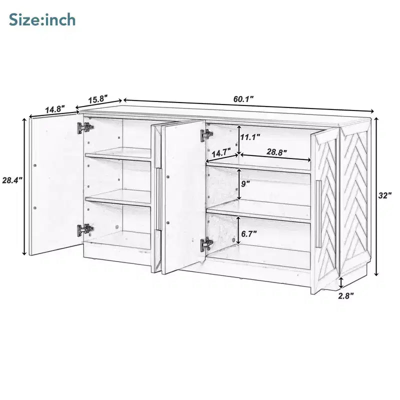 Credenza Hostack con ripiani regolabili e maniglie argentate per sala da pranzo e soggiorno, blu antico