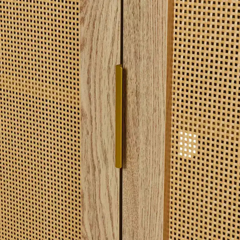 Hostack Credenza Curva a 2 Ante con Finiture Dorate e Ante in Rattan Intrecciato per Sala da Pranzo, Naturale