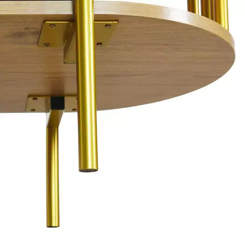 Hostack Credenza Curva a 2 Ante con Finiture Dorate e Ante in Rattan Intrecciato per Sala da Pranzo, Naturale