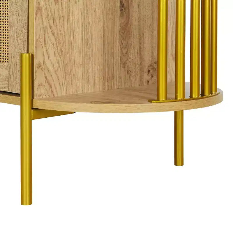 Hostack Credenza Curva a 2 Ante con Finiture Dorate e Ante in Rattan Intrecciato per Sala da Pranzo, Naturale
