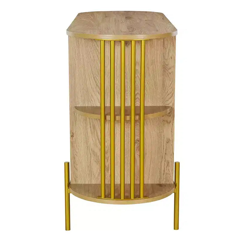 Hostack Credenza Curva a 2 Ante con Finiture Dorate e Ante in Rattan Intrecciato per Sala da Pranzo, Naturale