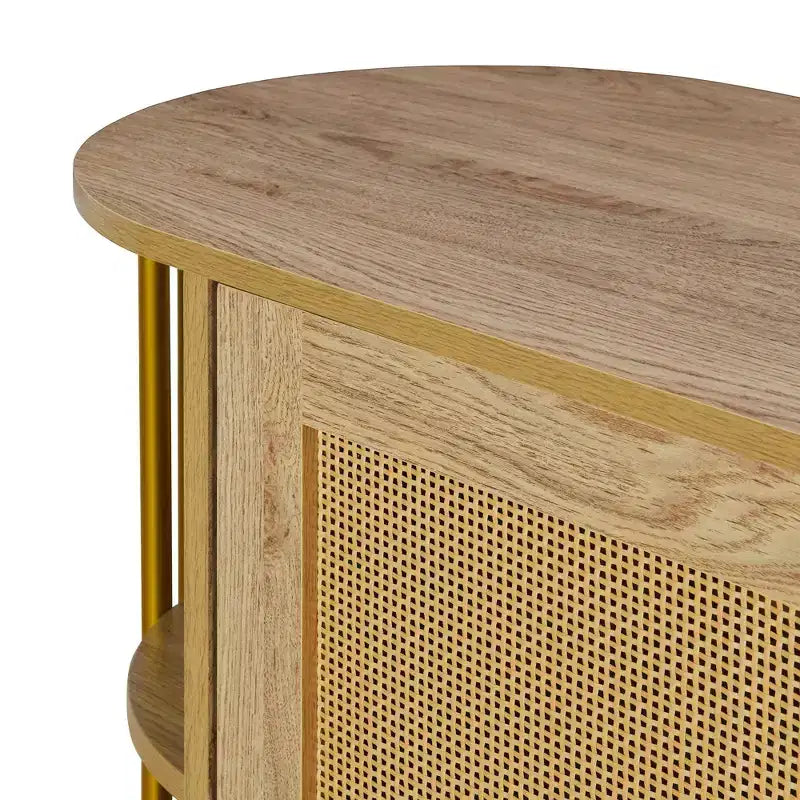 Hostack Credenza Curva a 2 Ante con Finiture Dorate e Ante in Rattan Intrecciato per Sala da Pranzo, Naturale