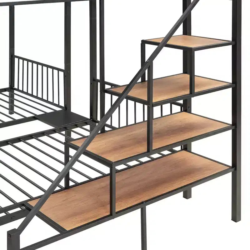 Letto a castello triplo in metallo Full over Twin-Twin con cassetti, telaio a castello resistente con scala di stoccaggio, nero