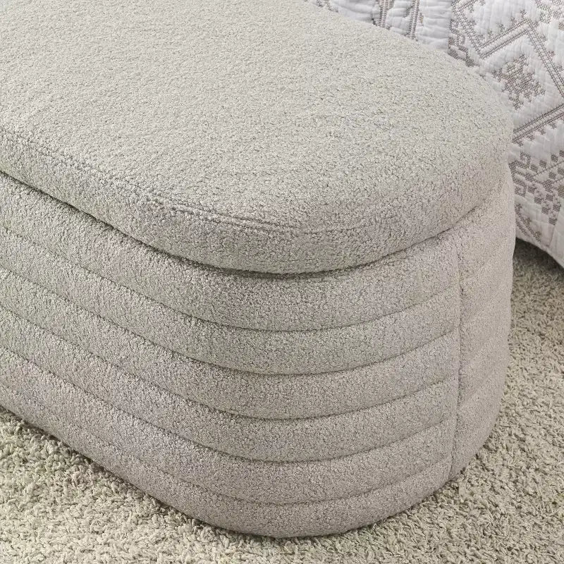 GustoWave Panca Pouf Contenitore Moderna Imbottita, Poggiapiedi con Seduta Imbottita e Cerniera di Sicurezza, Tessuto Lino, 47 cm P x 115.5 cm L, Grigio