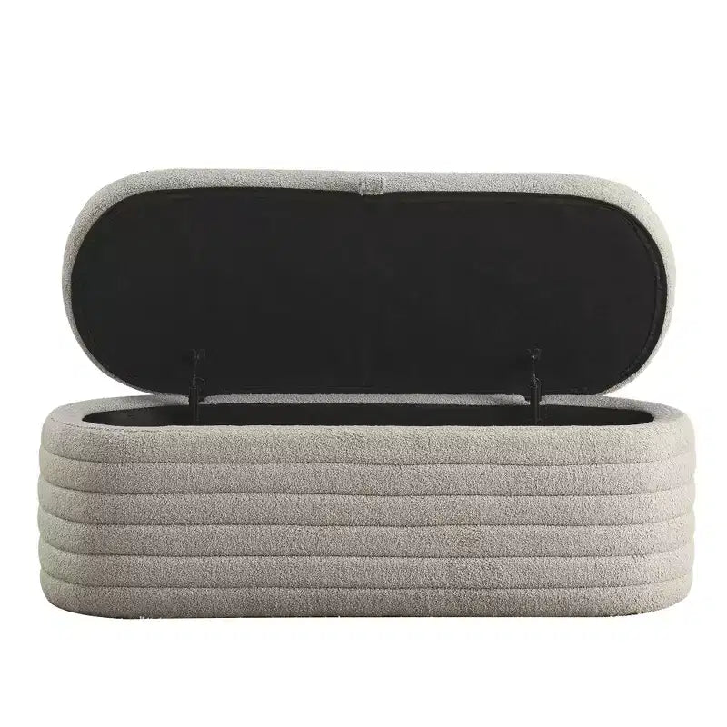 GustoWave Panca Pouf Contenitore Moderna Imbottita, Poggiapiedi con Seduta Imbottita e Cerniera di Sicurezza, Tessuto Lino, 47 cm P x 115.5 cm L, Grigio