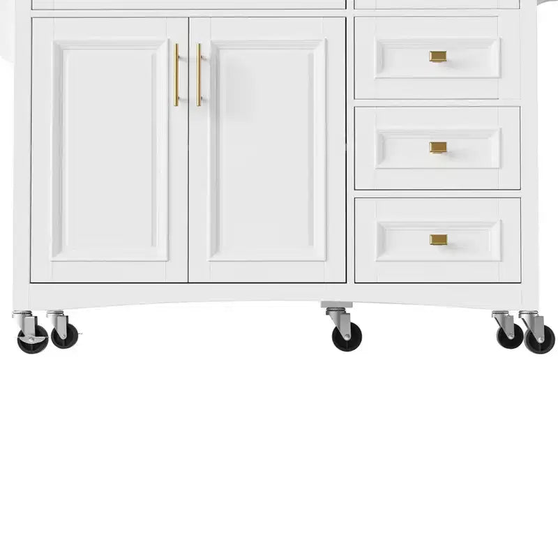Isola da Cucina da 52'' in Stile Rustico con Anta a Ribalta, Carrello di Servizio con 2 Armadietti, 5 Cassetti, Porta Spezie e Porta Asciugamani, Ripiani Regolabili