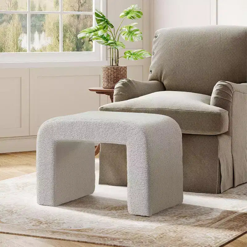 Sgabello Lantine Moderno per Vanity, Ottomana Imbottita, Poggiapiedi Curvo per Divano da Soggiorno, Sgabello per Scarpe da Ingresso, Completamente Assemblato