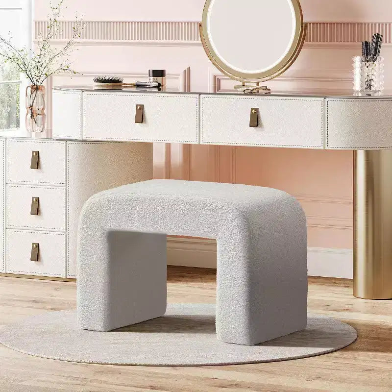 Sgabello Lantine Moderno per Vanity, Ottomana Imbottita, Poggiapiedi Curvo per Divano da Soggiorno, Sgabello per Scarpe da Ingresso, Completamente Assemblato