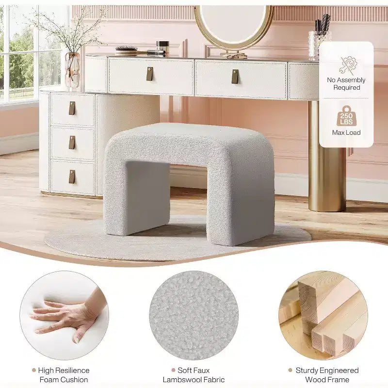 Sgabello Lantine Moderno per Vanity, Ottomana Imbottita, Poggiapiedi Curvo per Divano da Soggiorno, Sgabello per Scarpe da Ingresso, Completamente Assemblato