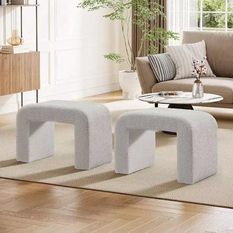 Sgabello Lantine Moderno per Vanity, Ottomana Imbottita, Poggiapiedi Curvo per Divano da Soggiorno, Sgabello per Scarpe da Ingresso, Completamente Assemblato