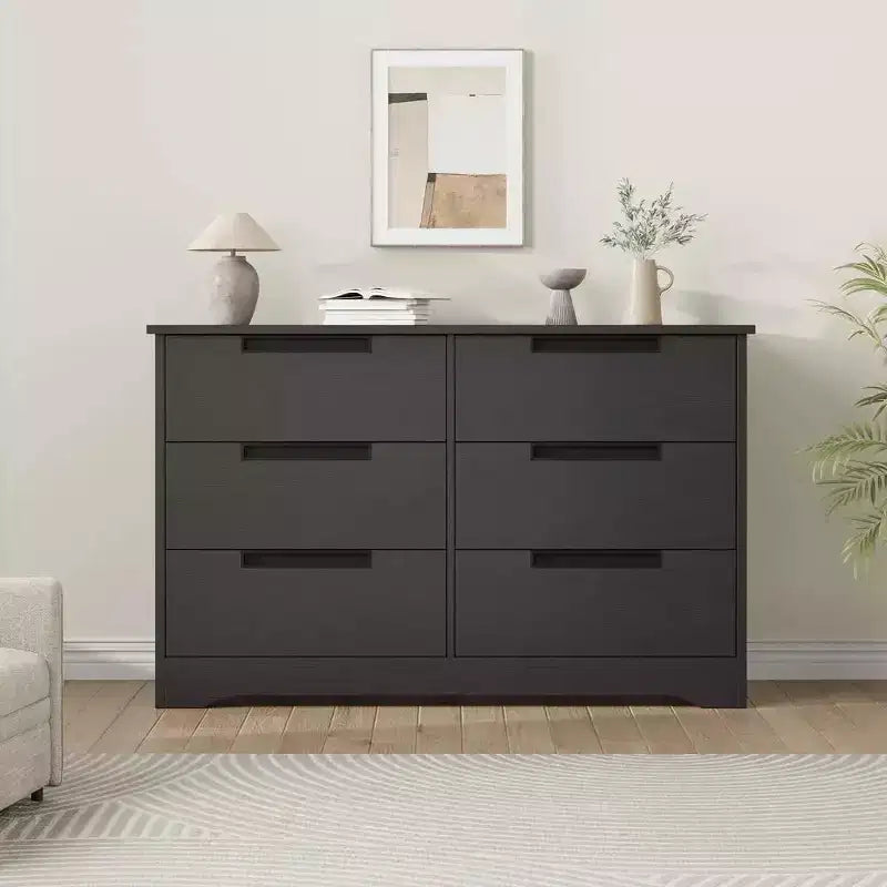 Comò moderno a 6 cassetti – Doppio, con maniglie incorporate per camera da letto e cameretta