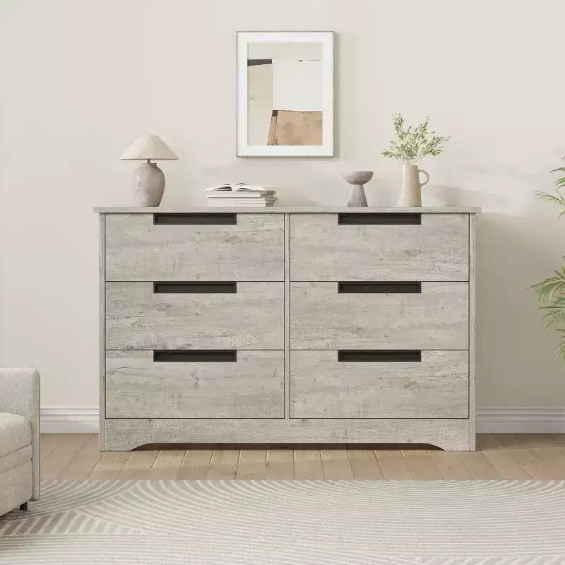 Comò moderno a 6 cassetti – Doppio, con maniglie incorporate per camera da letto e cameretta