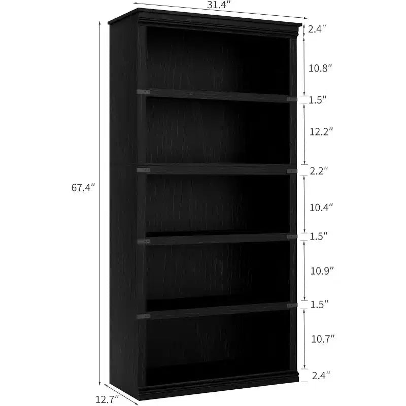 67.4 Scaffale Libreria a 5 Ripiani Farmhouse - Scaffale Alto in Legno per Soggiorno e Ufficio