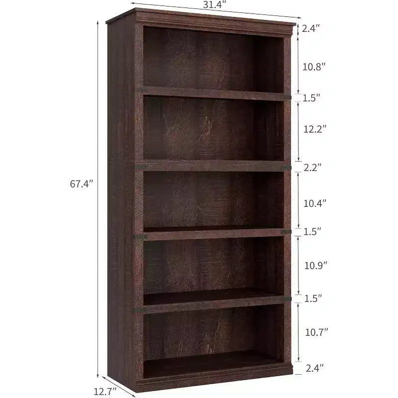 67.4 Scaffale Libreria a 5 Ripiani Farmhouse - Scaffale Alto in Legno per Soggiorno e Ufficio