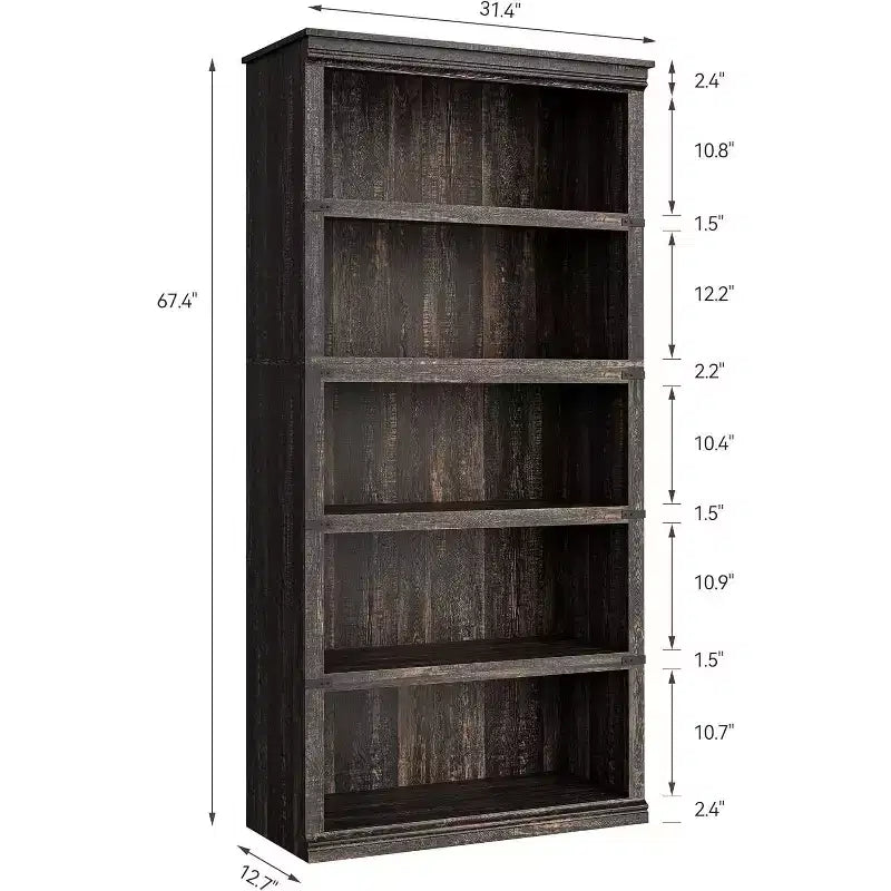67.4 Scaffale Libreria a 5 Ripiani Farmhouse - Scaffale Alto in Legno per Soggiorno e Ufficio