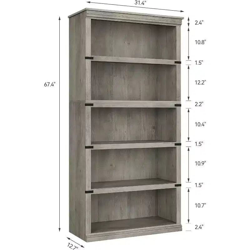 67.4 Scaffale Libreria a 5 Ripiani Farmhouse - Scaffale Alto in Legno per Soggiorno e Ufficio