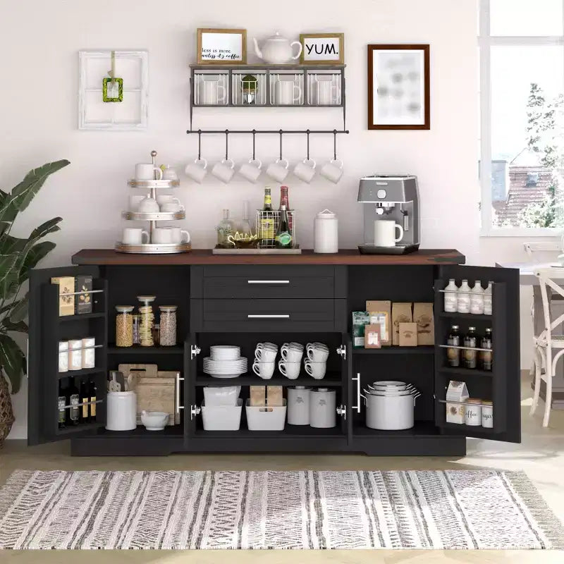 Madia Credenza a Buffet da 63 pollici, Mobile Bar per Ingresso con 2 Cassetti e Ripiani Regolabili, Tavolo Consolle in Legno, Armadietto a Terra