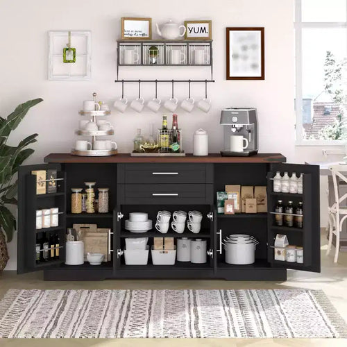 Madia Credenza a Buffet da 63 pollici, Mobile Bar per Ingresso con 2 Cassetti e Ripiani Regolabili, Tavolo Consolle in Legno, Armadietto a Terra