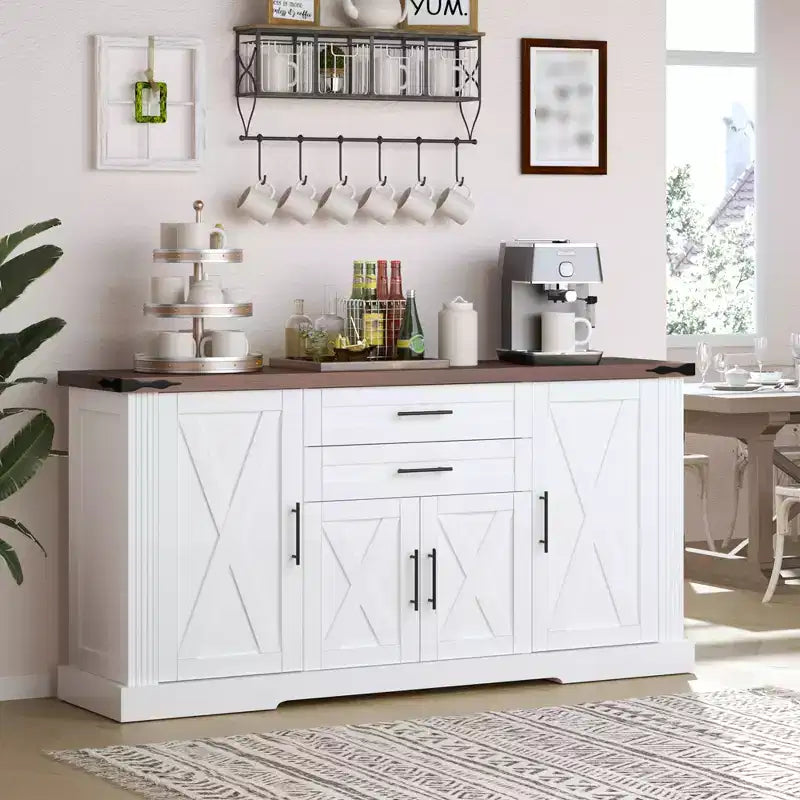 Madia Credenza a Buffet da 63 pollici, Mobile Bar per Ingresso con 2 Cassetti e Ripiani Regolabili, Tavolo Consolle in Legno, Armadietto a Terra