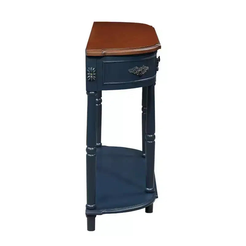 Hostack 52" Tavolo Consolle Retrò Curvo in Legno con Ripiano Aperto e 2 Cassetti per Soggiorno e Ingresso, Blu Navy e Piano Marrone