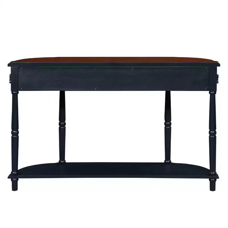 Hostack 52" Tavolo Consolle Retrò Curvo in Legno con Ripiano Aperto e 2 Cassetti per Soggiorno e Ingresso, Blu Navy e Piano Marrone