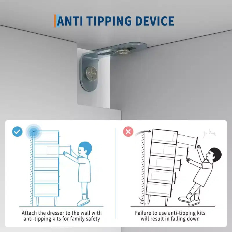 Comò alto e stretto in legno bianco a 5 cassetti con maniglie e gambe in metallo dorato per camera da letto, soggiorno, ingresso