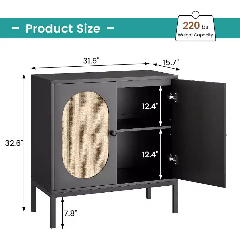 Mobile buffet in rattan con ripiano regolabile, credenza rustica bohémien per sala da pranzo, ingresso e soggiorno