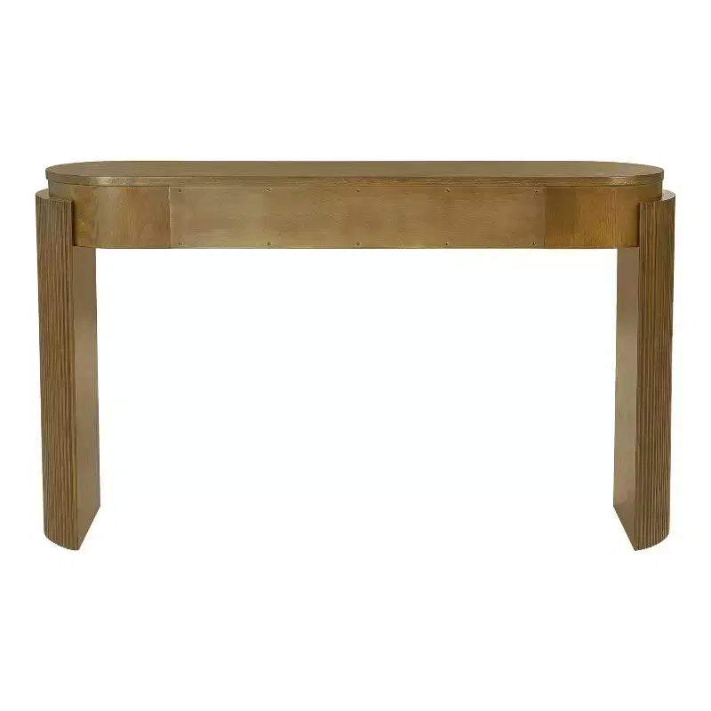 Tavolo Console Luxystar con Finitura a Grana di Legno Naturale, Piano Ovale e 2 Cassetti per Ingresso e Soggiorno, Legno di Pino