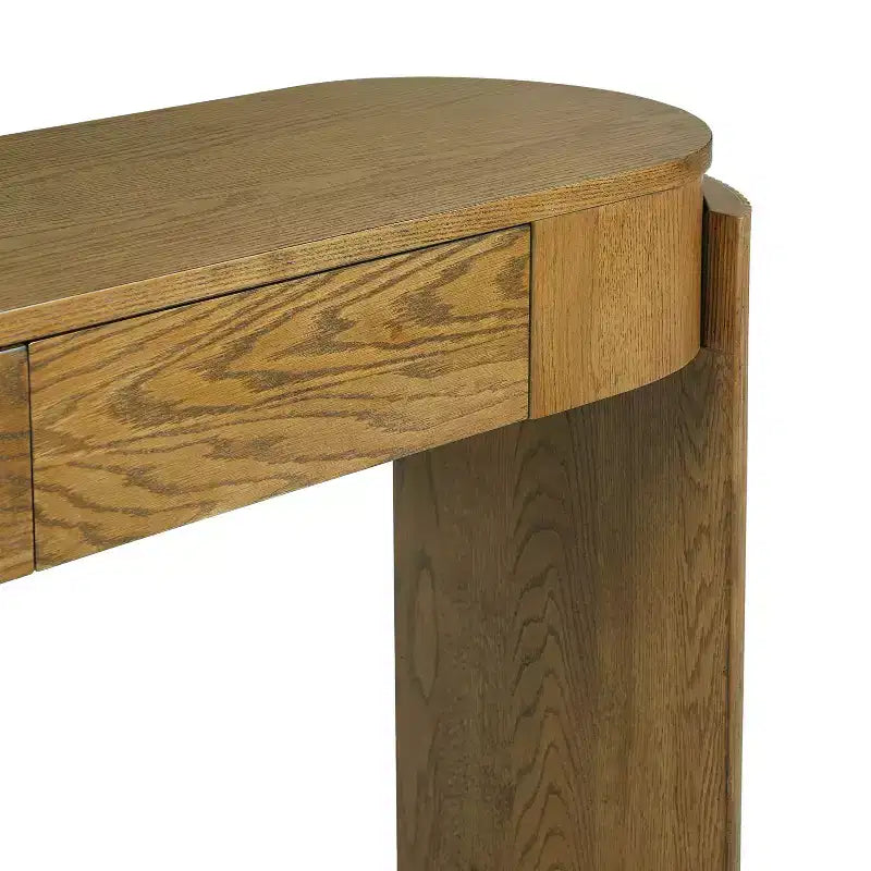 Tavolo Console Luxystar con Finitura a Grana di Legno Naturale, Piano Ovale e 2 Cassetti per Ingresso e Soggiorno, Legno di Pino