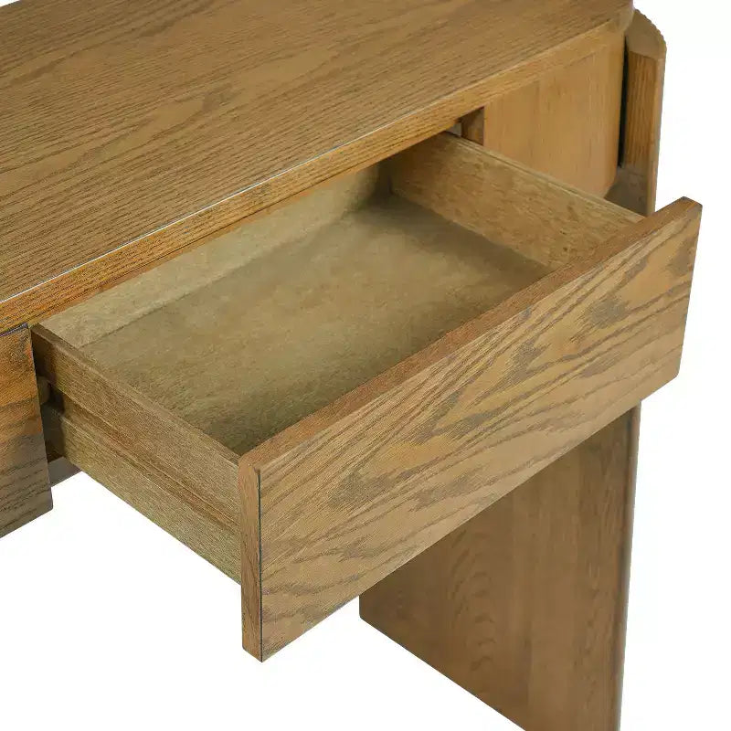 Tavolo Console Luxystar con Finitura a Grana di Legno Naturale, Piano Ovale e 2 Cassetti per Ingresso e Soggiorno, Legno di Pino
