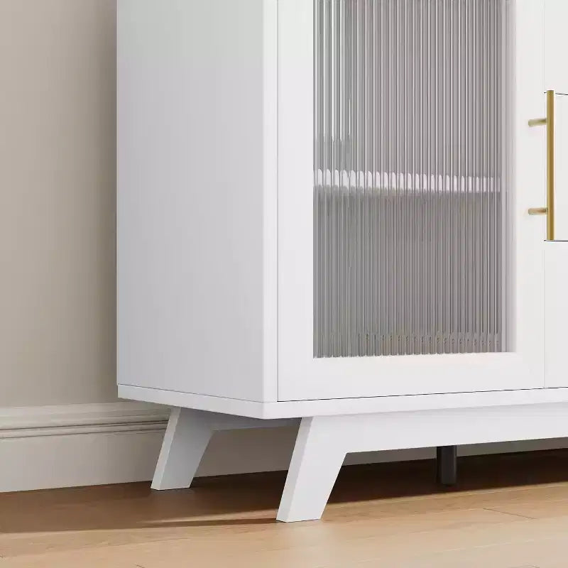 COZONY Mobile Credenza Buffet Moderno con Ante in Vetro Scanalato e 3 Cassetti, Ripiano Regolabile, Console per Sala da Pranzo o Soggiorno