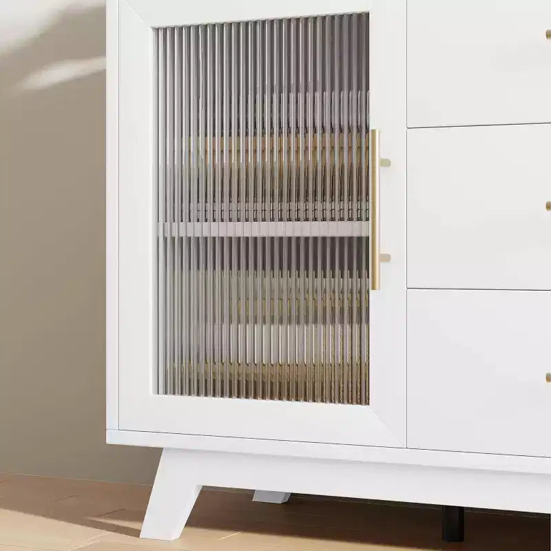 COZONY Mobile Credenza Buffet Moderno con Ante in Vetro Scanalato e 3 Cassetti, Ripiano Regolabile, Console per Sala da Pranzo o Soggiorno