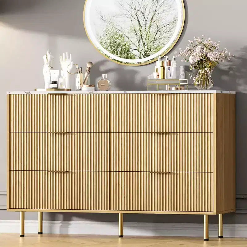 Cassettiera a 6 cassetti, Cassettiera in legno, Cassettiere di design moderno con pannello scanalato per soggiorno, camera da letto, armadio, corridoio, ingresso