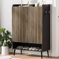 Shoe Cabinet with 2 Doors and Adjustable shelves, Modern 6-Tier Shoe Organizer with Additional Hooks for Hallway, Entryway, Living Room