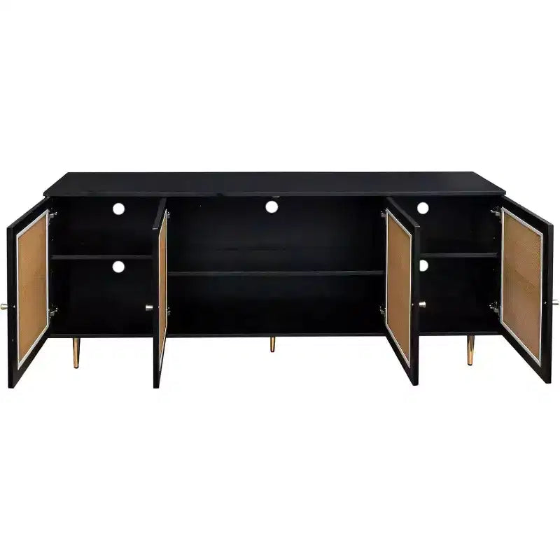 Acekool Sideboard Buffet Cabinet with Rattan Doors, Console Table Storage for Kitchen, Dining, Living Room, Hallway, Black