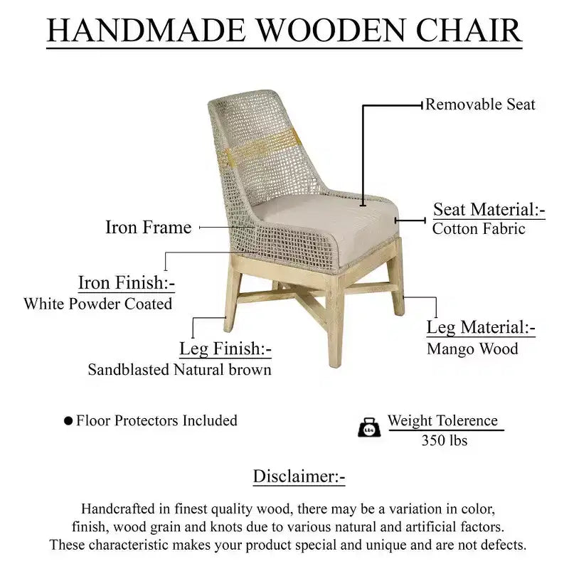 Set di 2 sedie da pranzo Royal Hampton | Legno di mango lavorato a mano | Intreccio in corda di cotone