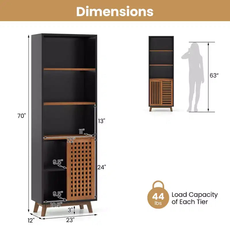 Costway Libreria 70, Scaffale a 5 Livelli con Ripiano Regolabile Reversibile e Ante Scorrevoli