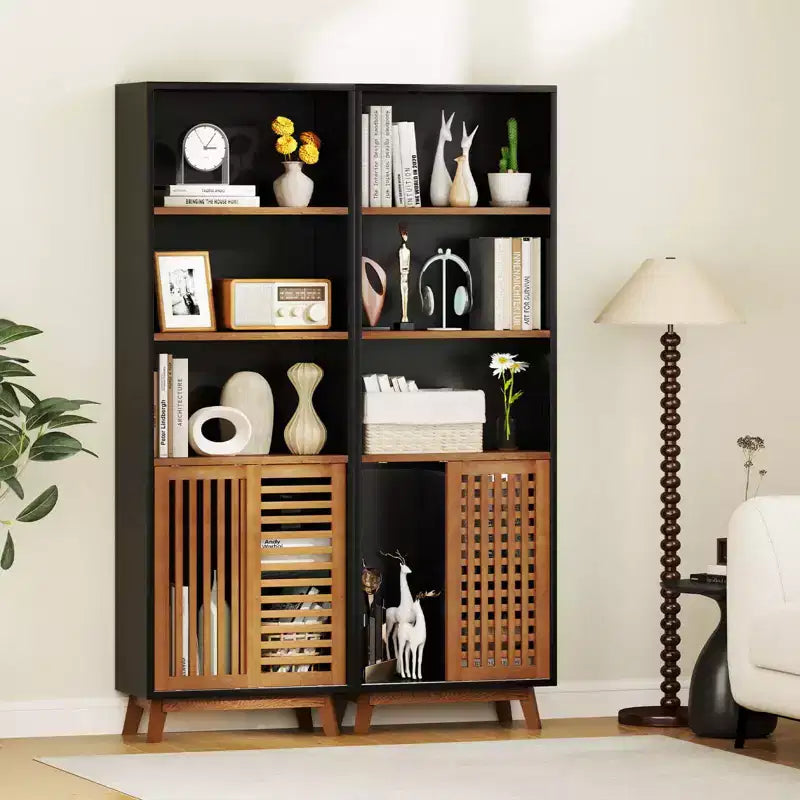 Costway Libreria 70, Scaffale a 5 Livelli con Ripiano Regolabile Reversibile e Ante Scorrevoli